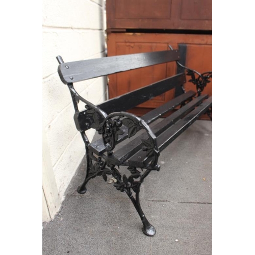 66 - Cast Iron and Timber Garden Bench with decorative Leaf and Vine Ends (125cm Long)