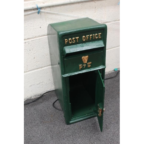 73 - Green Metal Post Box with P&T Logo (60cm Tall x 2cm Wide)