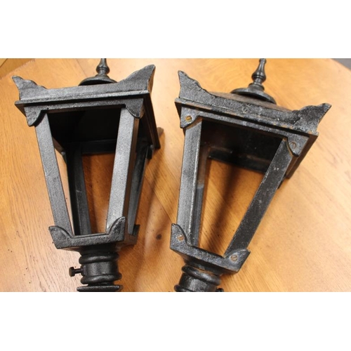 74 - Pair of Cast Iron Wall Mounted Lntern Lights with Brackets (63cm Tall 0 24cm Wide)