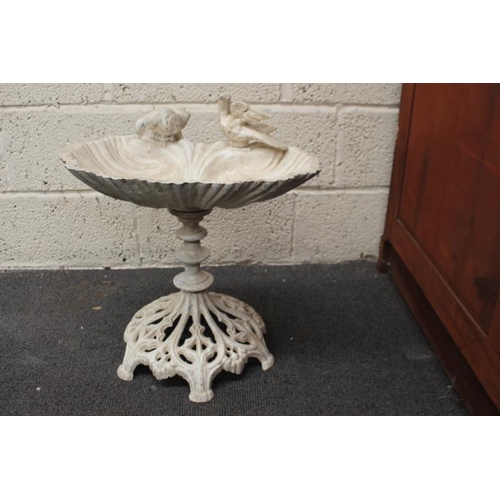 77 - Low White Painted Cast Iron Bird Bath (55cm Tall x 49cm Wide)