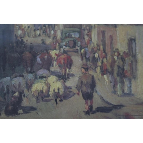 82 - Large signed Irish coloured print c1940 by Charles McAuley, Co. Antrim 1910 -1999.  13.5