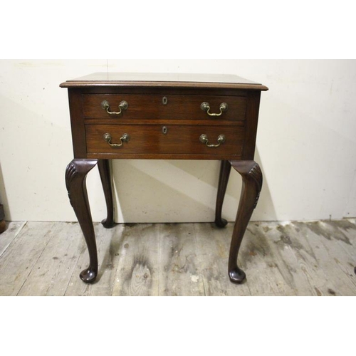 12 - Georgian Revival Mahogany Low Boy Table with shell shped legs on pad feet with 2 drawers (64cm wide ... 