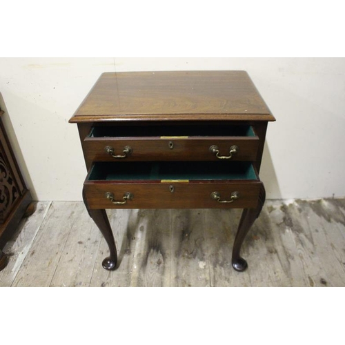 12 - Georgian Revival Mahogany Low Boy Table with shell shped legs on pad feet with 2 drawers (64cm wide ... 