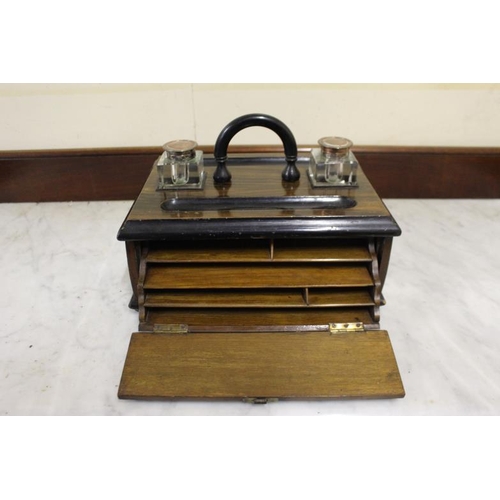 28 - Victorian Walnut Stationery Writing Box with 2 Glass Inkwells and a Fitted Drawer (34cm Wide x 25cm ... 