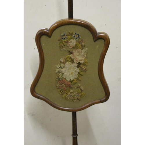 37 - Victorian Mahogany Polescreen with Needlework Floral Tapestry Panel on a Tripod Turned Wood Base