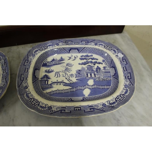 46 - Two Good Victorian Blue and White Willow Pattern Platters (Both  35cm x 46cm approx)