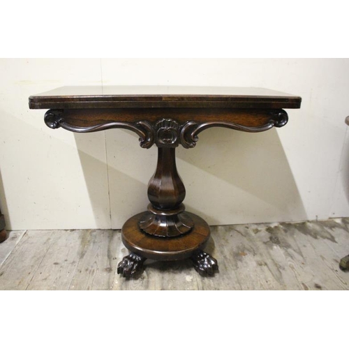 6 - Victorian Rosewood Games Table with carved Frieze on Baluster Column over a Circular Platfrom base o... 