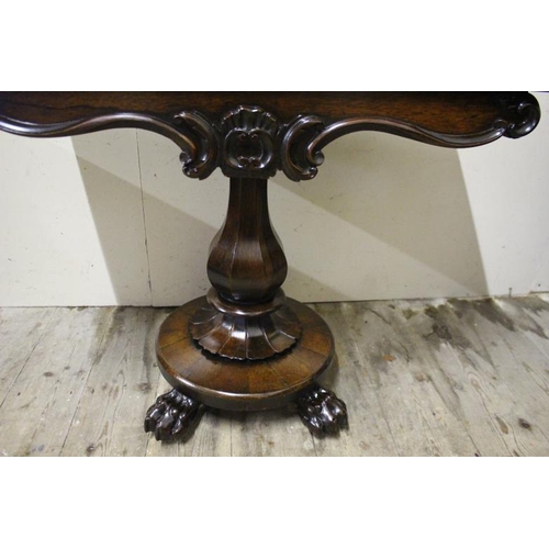 6 - Victorian Rosewood Games Table with carved Frieze on Baluster Column over a Circular Platfrom base o... 