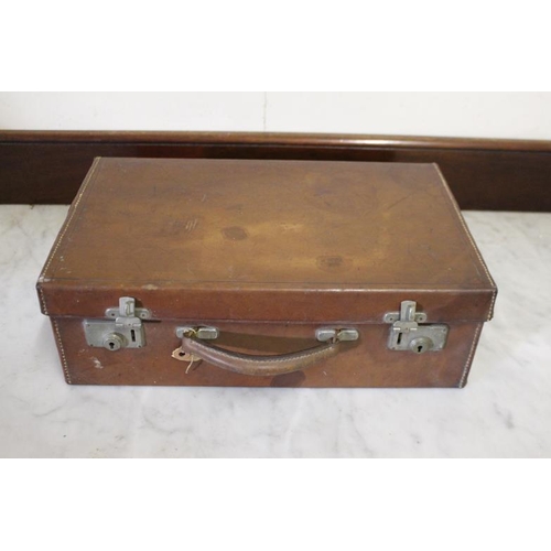 62 - Vintage Leather Vanity Case or Travel Case with various fitted Jars, etc