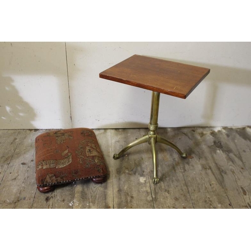 63 - Revolving Brass Stool and an Upholstered Footstool