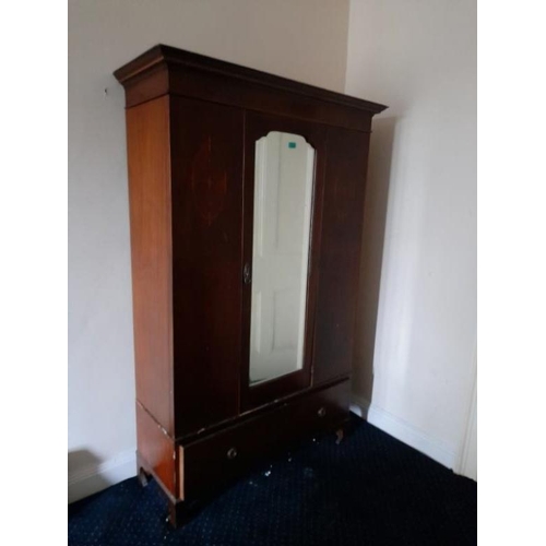 105 - Edwardian Inlaid Mahogany Wardrobe with a Single Mirror Door over 1 long drawer   (130cm Wide x 198c... 