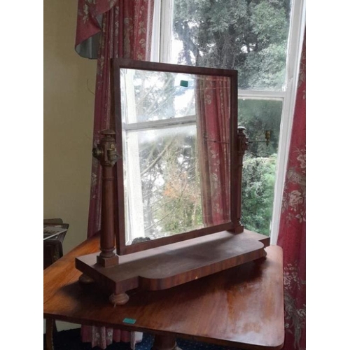 111 - Victorian Mahogany Table Mirror on a Platform base with 2 Brass Candle Sconces  (66cm Wide x 90cm Hi... 