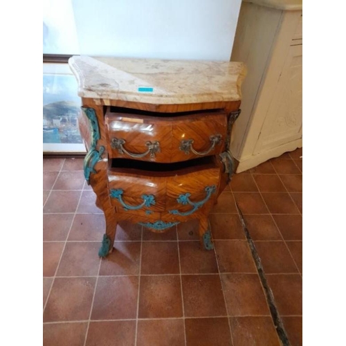 151 - 19th Century Style Marble Top Bombe Bedside Chest (needs minor attention)    64cm Wide x 36cm Deep x... 