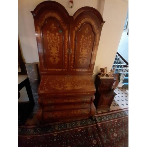 153 - 18th Century Dutch Style Marguetry Inlaid Bureau Bookcase with 2 Inlaid Panel doors opening to revea... 