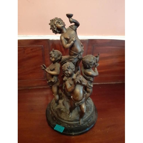 183 - Bronzed Metal Table Centrepiece of Children Playing on a Marble Base - 20th Century  (45cm Tall)