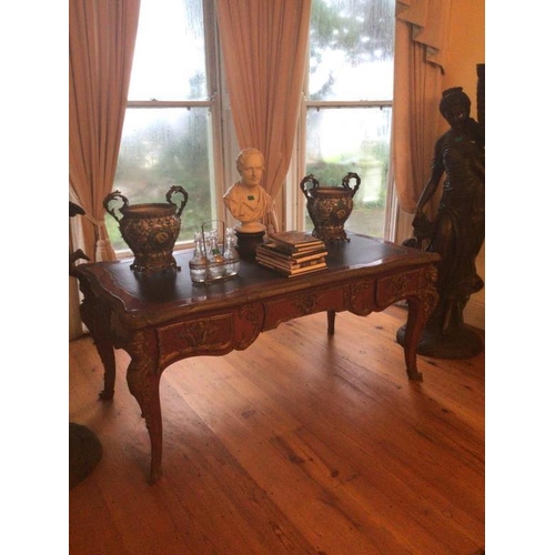 255 - 20th Century Kingwood and Mahogany Bureau Plat with Gilt Metal Mounts tooled Leather Writing surface... 