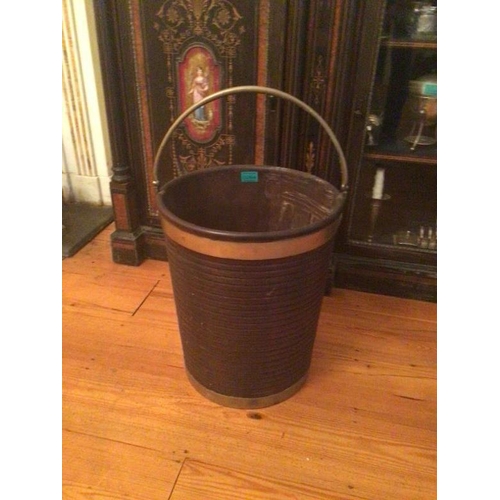 264 - Irish Georgian Style Mahogany & Brass Peat Bucket of ribbed form with heavy duty brass fittings