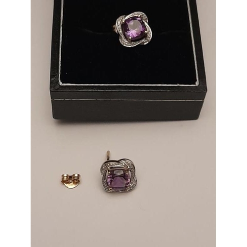 366 - Pair of Diamond and Amethyst Cluster Earrings