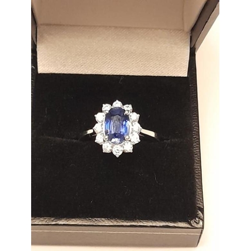 376 - 18 carat Stunning Ceylon Sapphire 2.25 carats Cluster and is surrounded by .80 carats of the finest ... 