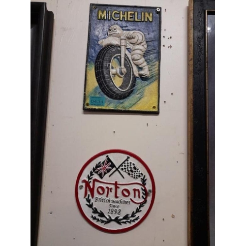 434 - Michelin Metal Advertising Sign (30cm x 20cm) and a Norton Motorcycle sign (20cm Diameter)