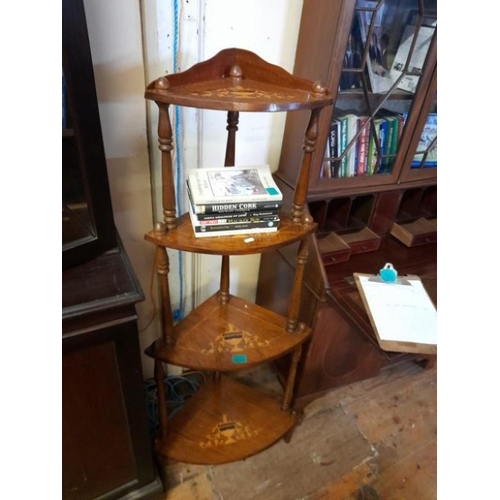 445 - Victorian Marquetry Inlaid Walnut 4 Tier Whatnot