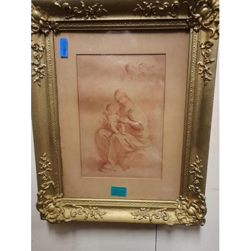 529 - Bartolozzi Engraving of a Woman and Child in Gilt Frame  (50cm x 40cm overall)