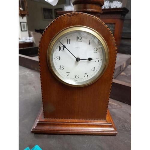 531 - Edwardian Inlaid Walnut Mantle Clock with French 8 Day Movement (23cm Tall)