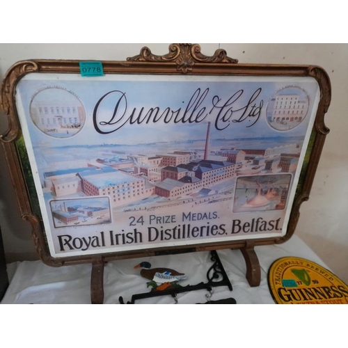 778 - Dunville & Co Royal Irish Distilleries Sign fitted in a Firescreen