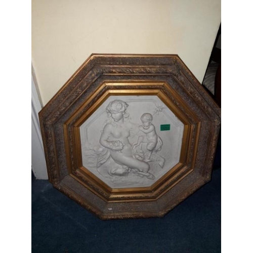 83 - Framed Marble Plague of a Mother and Child in a Decorative Frame - 20th Century  (68cm x 68cm)