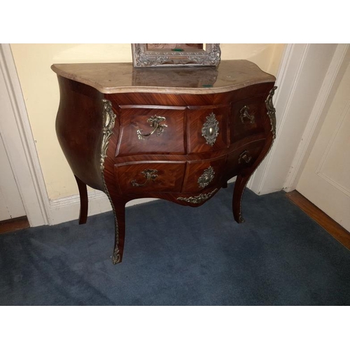 85 - 19th Century Style French Kingwood Marble Top 2 Drawer Chest of Serpentine Form on sabre legs  (110c... 