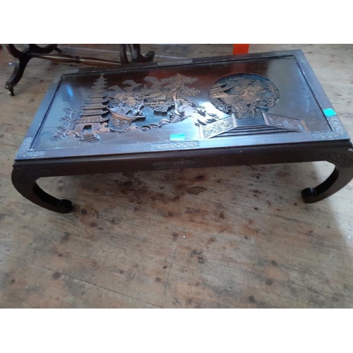 857 - Oriental Coffee Table with decorative carved top (needs a glass top)