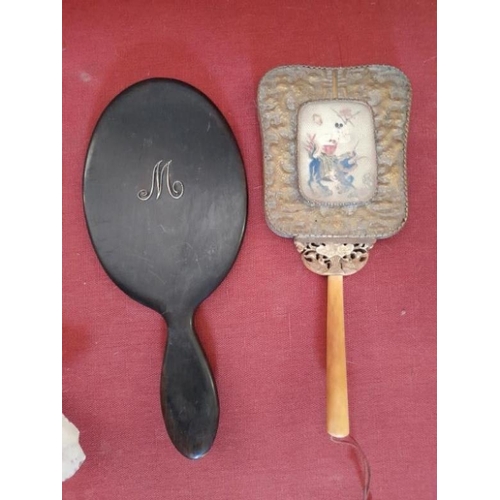 876 - Two Early 20th Century Hand Mirrors, one Ebony initialled 