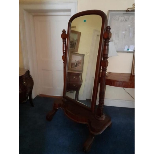 88 - Victorian Mahogany Cheval Mirror - (115cm Wide x 194m High)