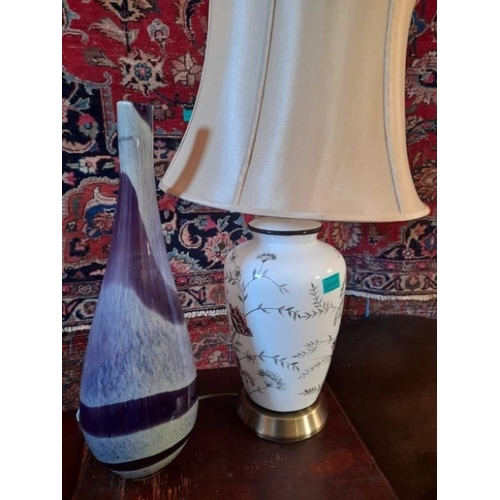 888 - Oriental Porcelain Table Lamp together with a Handmade Studio Glass Vase (Lamp 70cm Tall)