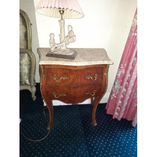 97 - Pair of 20th Century Marble Top 2 Drawer Bedside Chest of Serpentine Form on sabre legs  (53cm x 34c... 