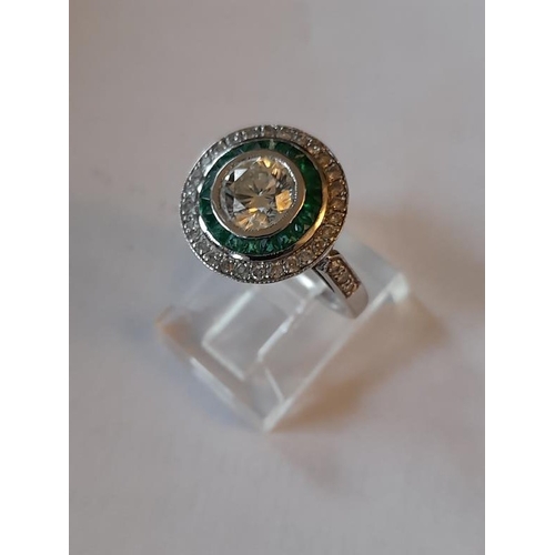 814 - 18 Carat White Gold Art Deco Diamond Target Ring. Centre Diamond weighs approx 2.00 Carats and is su... 