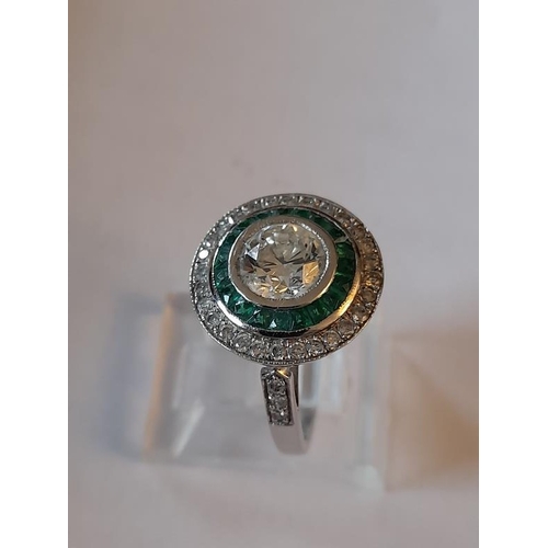 814 - 18 Carat White Gold Art Deco Diamond Target Ring. Centre Diamond weighs approx 2.00 Carats and is su... 