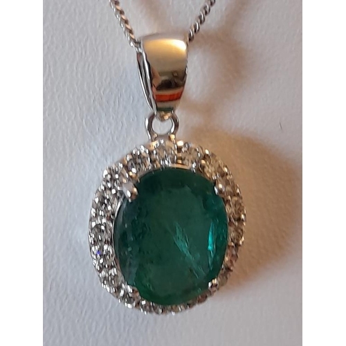 839 - 18 Carat White Gold Colombian Emerald 3.25 Carats and .80 Carats Diamond Pendant on an 18 Carat Whit... 