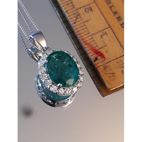 839 - 18 Carat White Gold Colombian Emerald 3.25 Carats and .80 Carats Diamond Pendant on an 18 Carat Whit... 