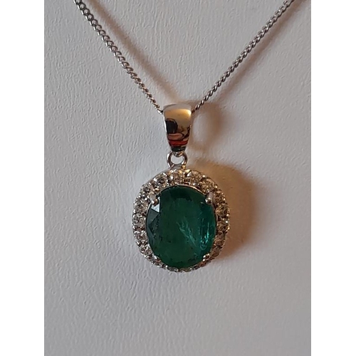 839 - 18 Carat White Gold Colombian Emerald 3.25 Carats and .80 Carats Diamond Pendant on an 18 Carat Whit... 