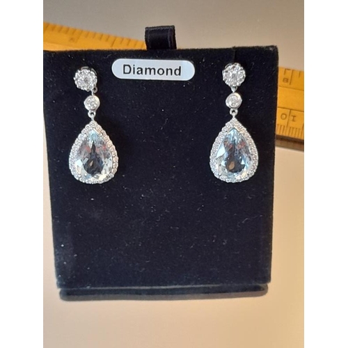 840 - Magnificent White Gold Aquamarine Diamond Drop Earrings set in 18 Carat White Gold. The superior Aqu... 