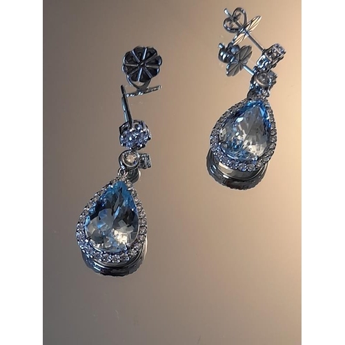 840 - Magnificent White Gold Aquamarine Diamond Drop Earrings set in 18 Carat White Gold. The superior Aqu... 