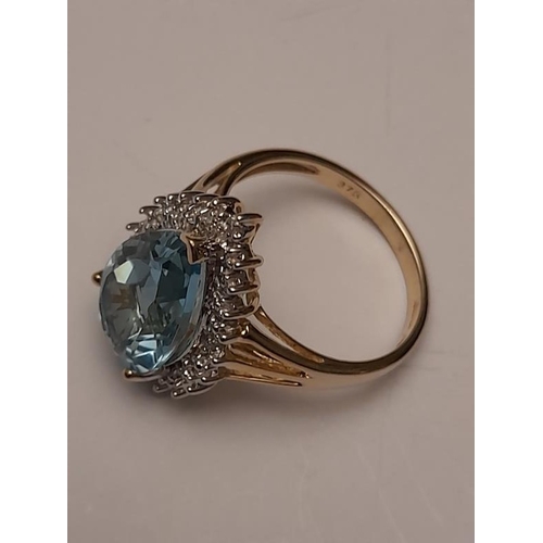 369 - 9 Carat Topaz and Diamond Cluster Ring - Pear Shaped Topaz and Size L