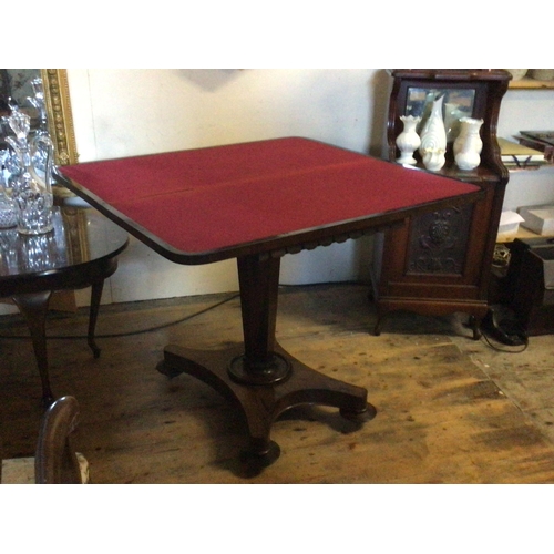 60 - Victorian Rosewood Games Table on tapering hexagonal column