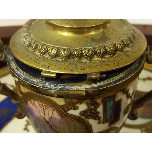 33 - 4 Piece Brass and Porcelain Desk Set ( Lid of Ink stand detached)