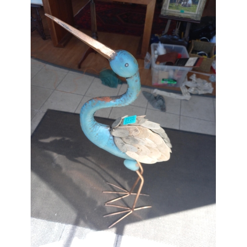 126 - Pair of Metal Bird Figures with timber disc Feathers (105cm Tall)