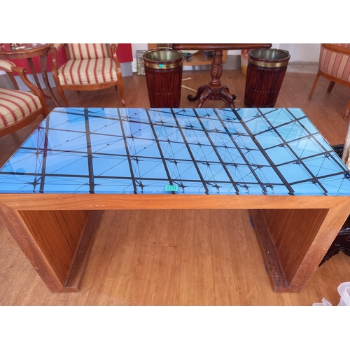 134 - Blue Glass Top Low Table
