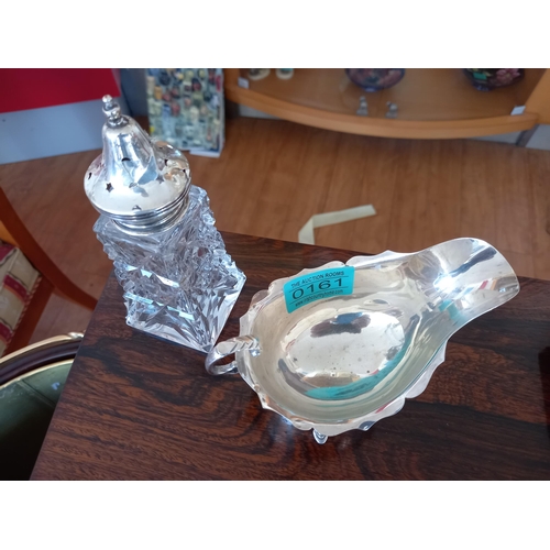 161 - Chester Silver Sauce Boat and a Silver Top Cut Sugar Shaker