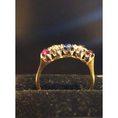 716 - 18 carat Ruby Diamond & Sapphire Eternity Vintage Ring (Size P)