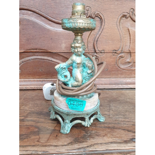 486 - Brass Cherub Table Lamp